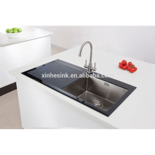 High Quality UK Tempered Glass Stainless Steel Kitchen Sink with Single Bowl